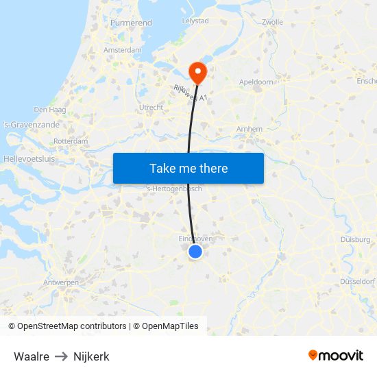 Waalre to Nijkerk map