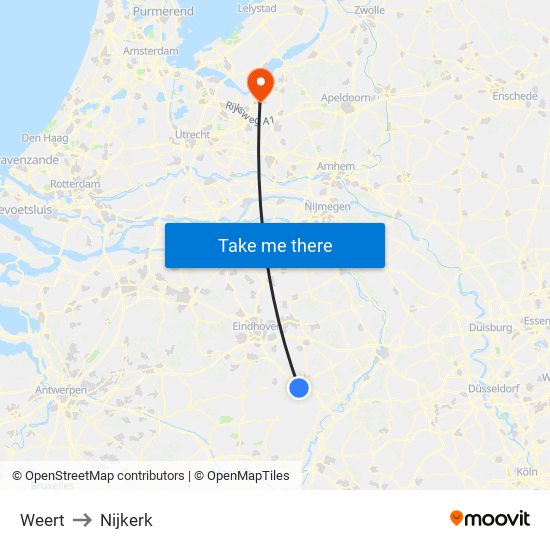 Weert to Nijkerk map