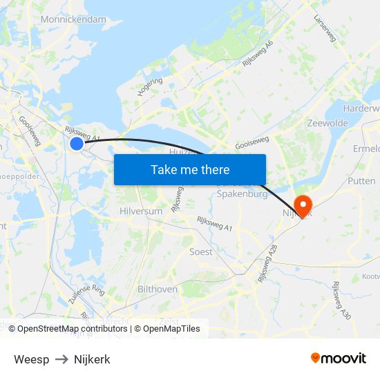 Weesp to Nijkerk map