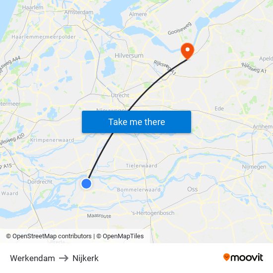 Werkendam to Nijkerk map