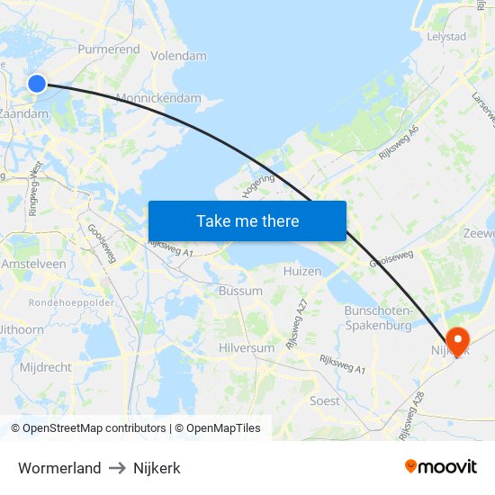 Wormerland to Nijkerk map