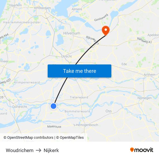 Woudrichem to Nijkerk map