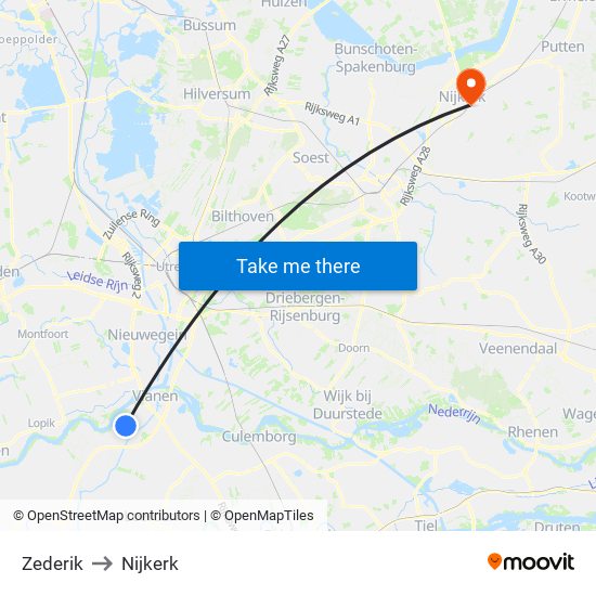 Zederik to Nijkerk map