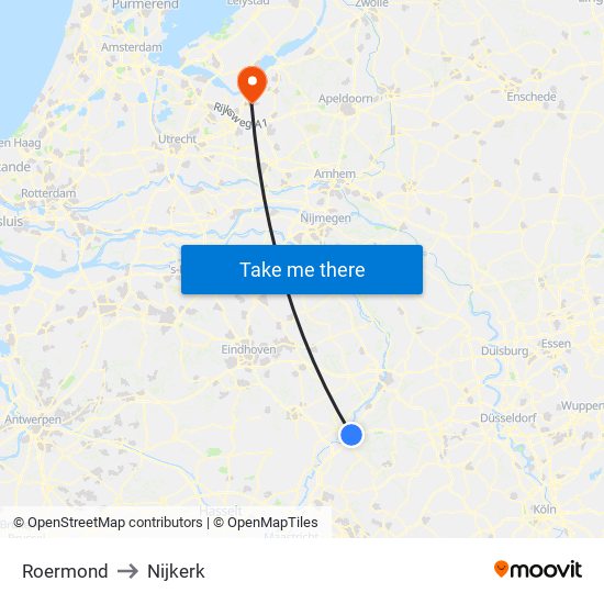 Roermond to Nijkerk map