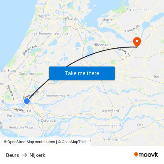 Beurs to Nijkerk map