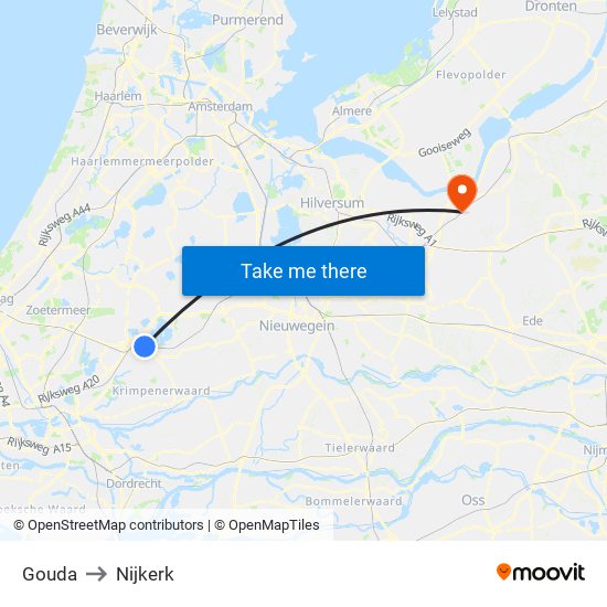 Gouda to Nijkerk map