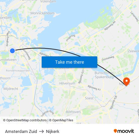 Amsterdam Zuid to Nijkerk map