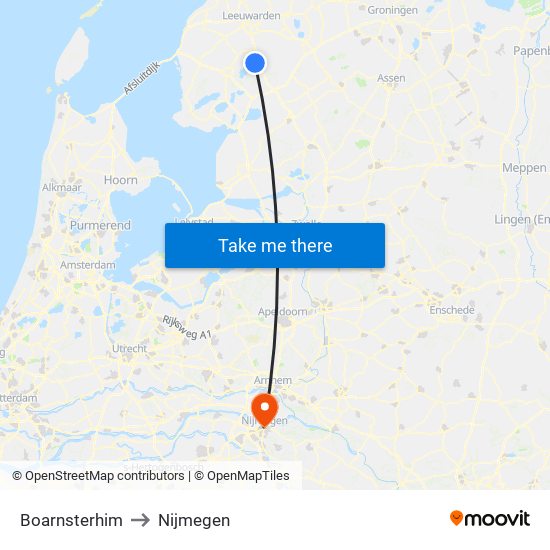 Boarnsterhim to Nijmegen map