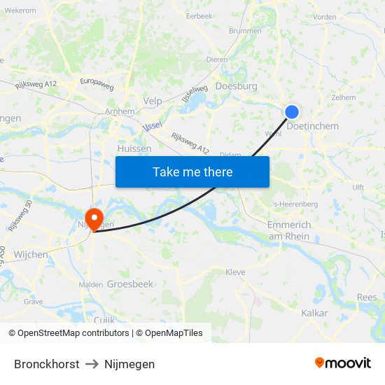 Bronckhorst to Nijmegen map