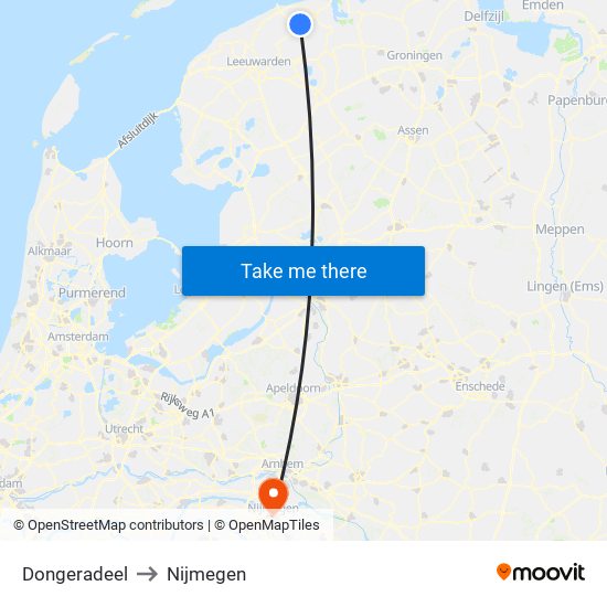 Dongeradeel to Nijmegen map