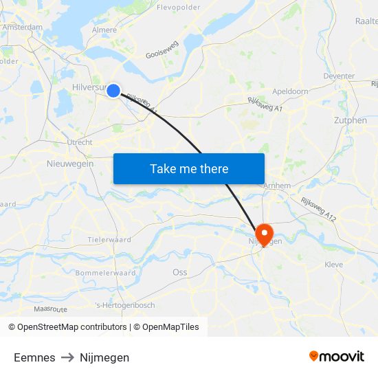 Eemnes to Nijmegen map