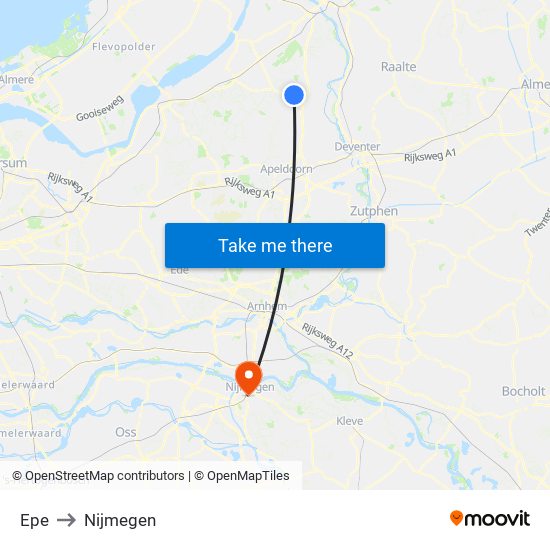 Epe to Nijmegen map