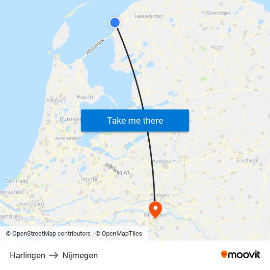 Harlingen to Nijmegen map