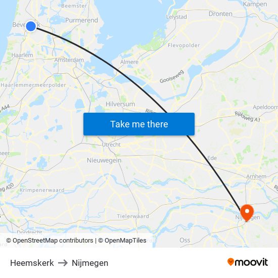 Heemskerk to Nijmegen map