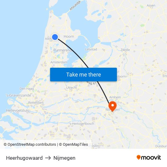 Heerhugowaard to Nijmegen map