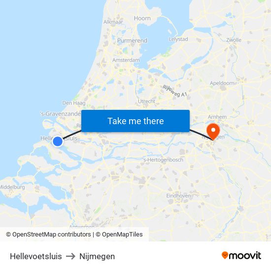 Hellevoetsluis to Nijmegen map