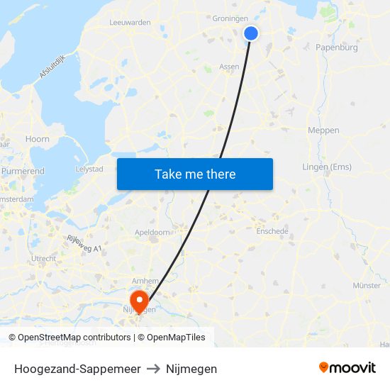 Hoogezand-Sappemeer to Nijmegen map