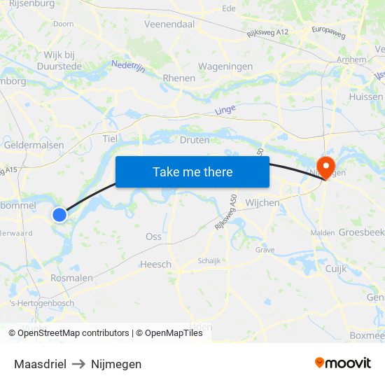 Maasdriel to Nijmegen map