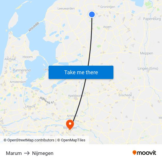 Marum to Nijmegen map