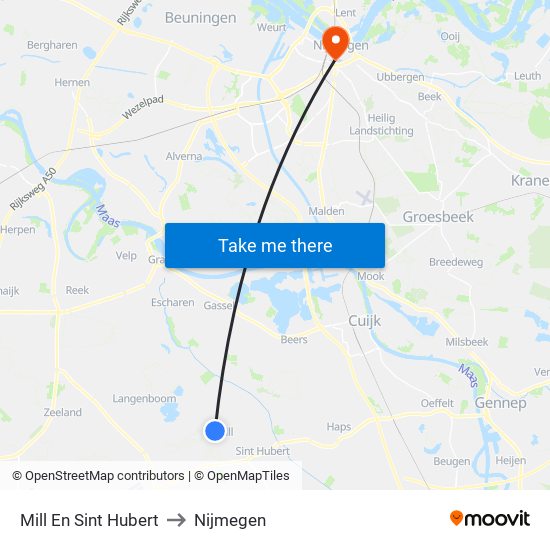 Mill En Sint Hubert to Nijmegen map