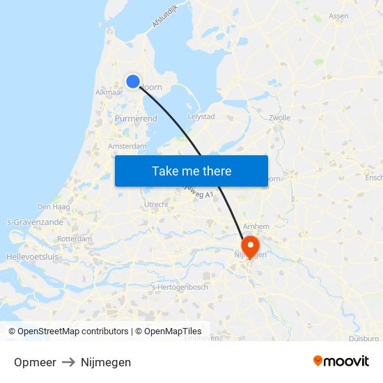 Opmeer to Nijmegen map