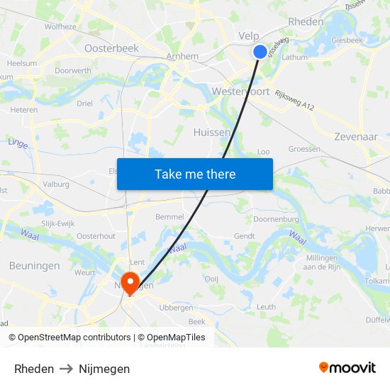 Rheden to Nijmegen map