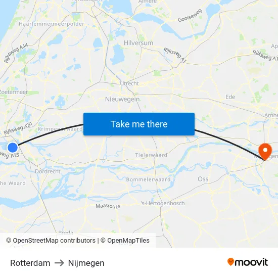 Rotterdam to Nijmegen map