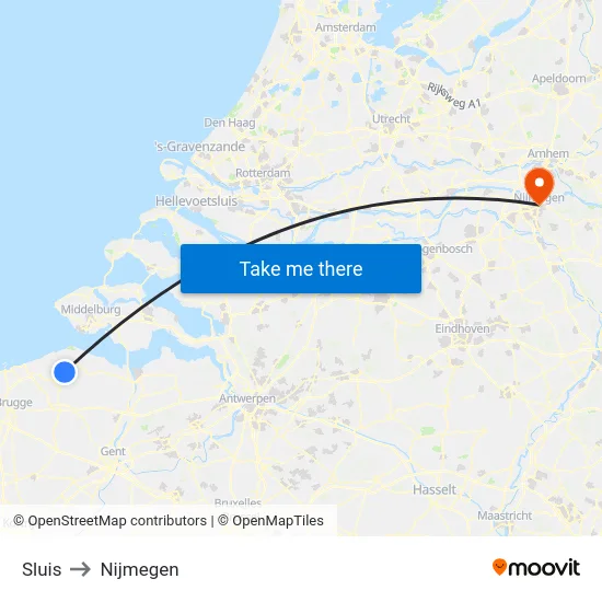 Sluis to Nijmegen map