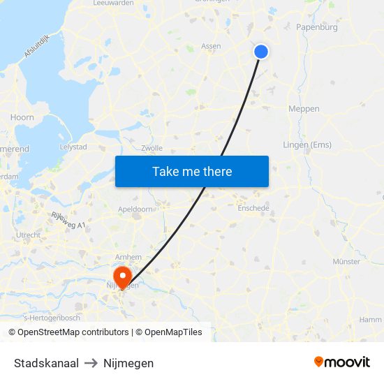 Stadskanaal to Nijmegen map
