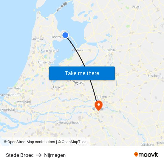 Stede Broec to Nijmegen map