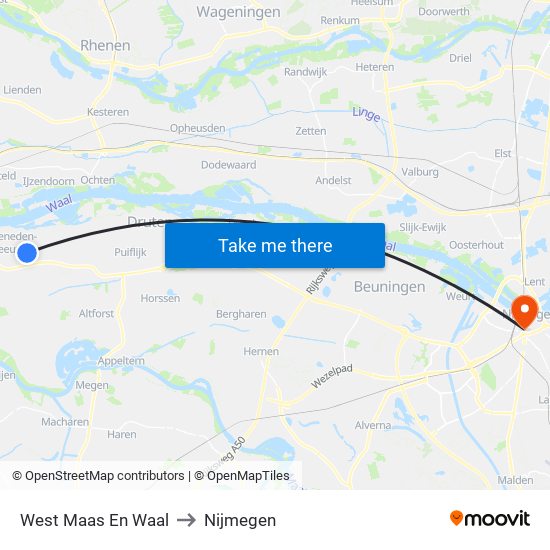 West Maas En Waal to Nijmegen map