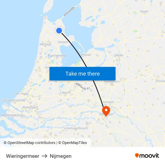 Wieringermeer to Nijmegen map