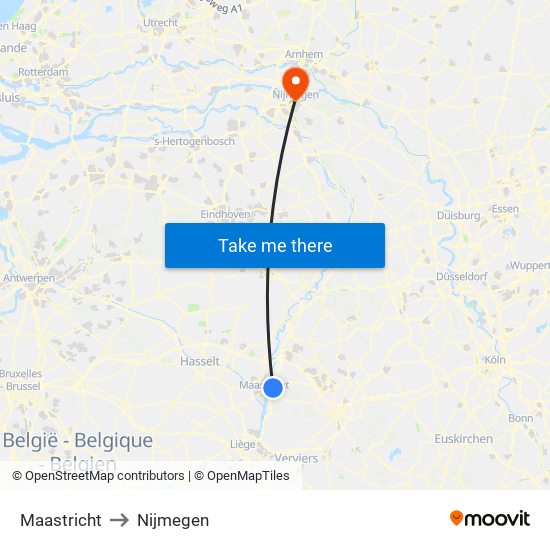 Maastricht to Nijmegen map