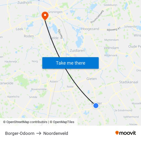 Borger-Odoorn to Noordenveld map