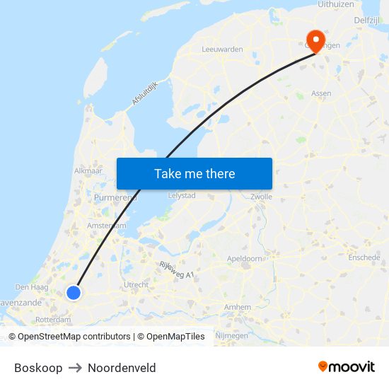 Boskoop to Noordenveld map