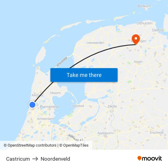 Castricum to Noordenveld map