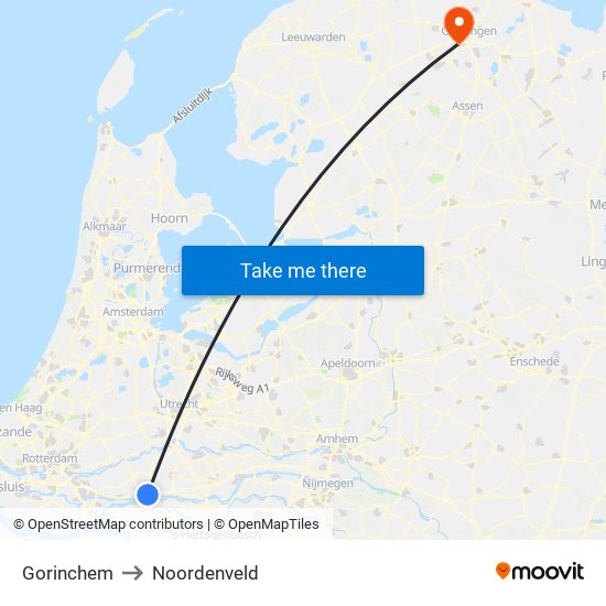 Gorinchem to Noordenveld map