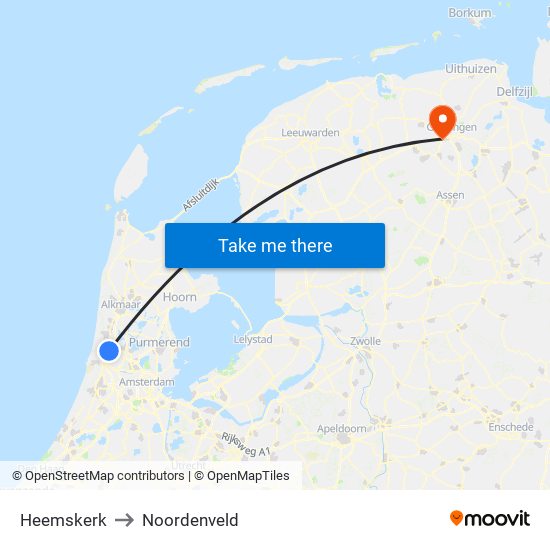 Heemskerk to Noordenveld map