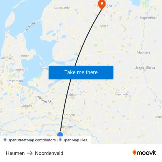 Heumen to Noordenveld map