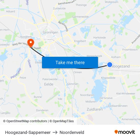 Hoogezand-Sappemeer to Noordenveld map