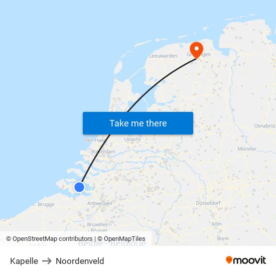 Kapelle to Noordenveld map