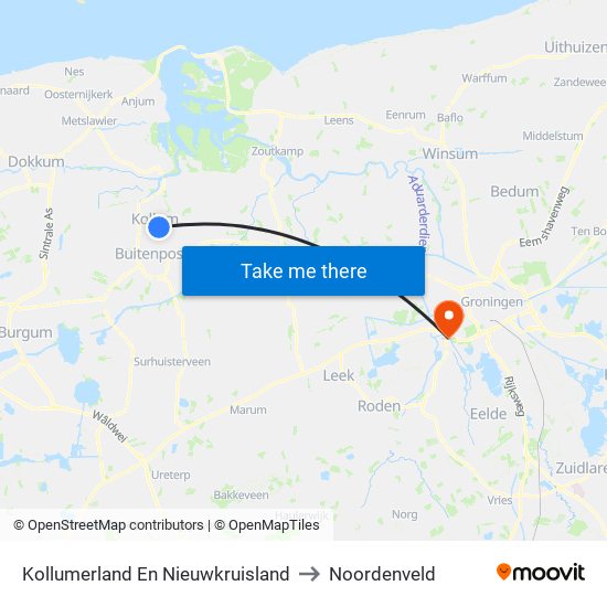 Kollumerland En Nieuwkruisland to Noordenveld map