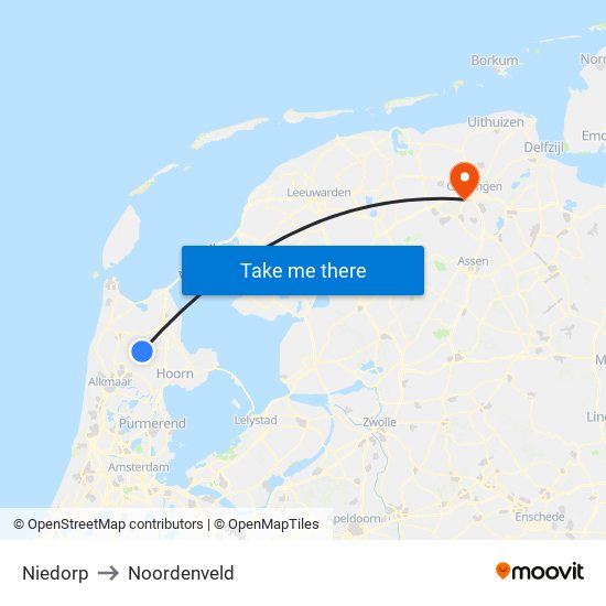 Niedorp to Noordenveld map