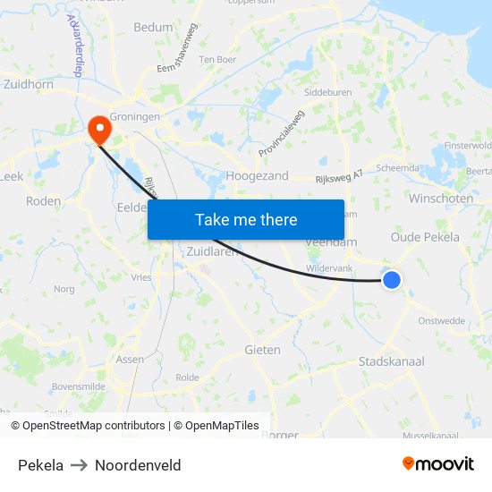 Pekela to Noordenveld map