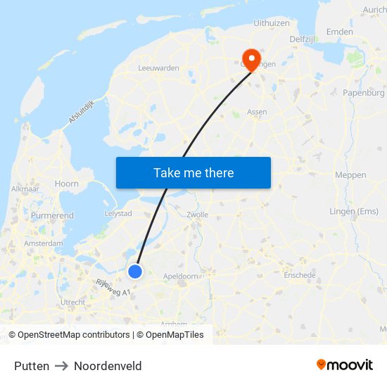 Putten to Noordenveld map