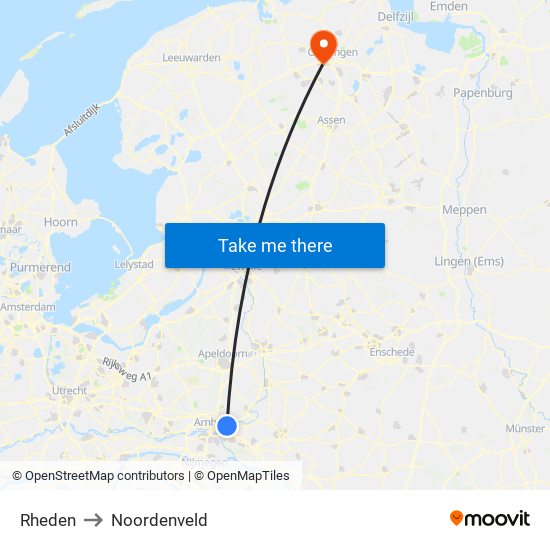 Rheden to Noordenveld map