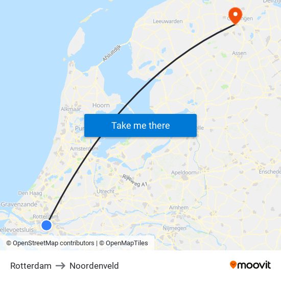 Rotterdam to Noordenveld map