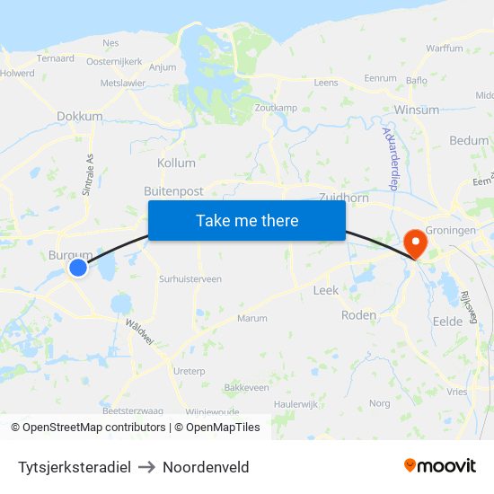 Tytsjerksteradiel to Noordenveld map