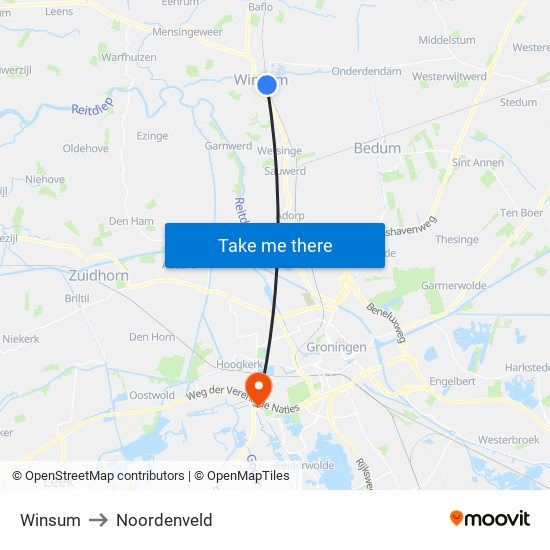 Winsum to Noordenveld map