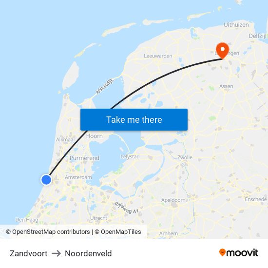 Zandvoort to Noordenveld map